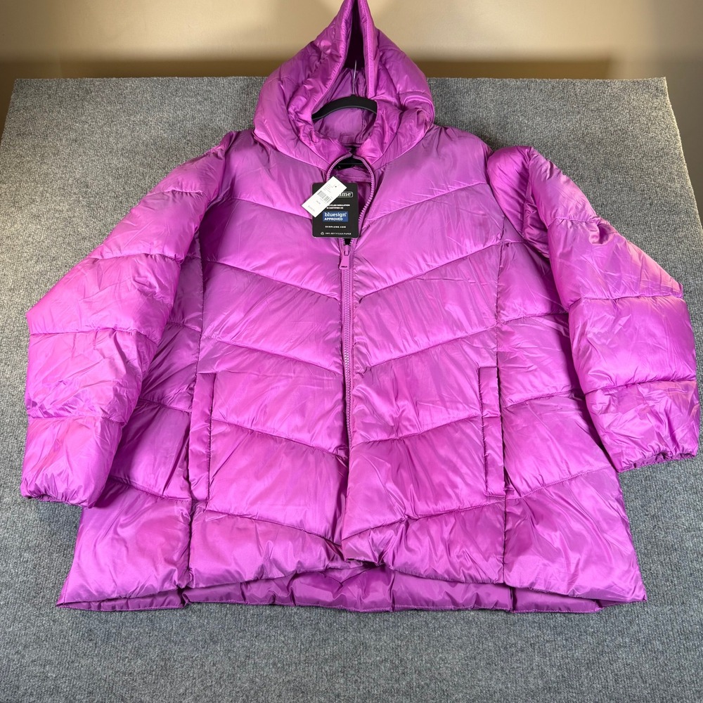 Lane Bryant Womens EcoPlume Puffer Jacket Hooded Purple Plus 26/28 1136984